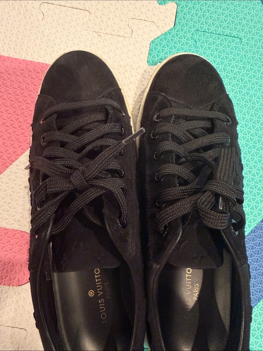 Louis Vuitton Black Suede and nylon Sneakers with White Soles